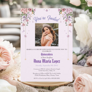 Elegante Foto mit Blumen für die Mis Quince Quince Einladung