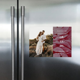 Elegante Foto Romantische Blumen Hochzeitsankündig Magneteinladung