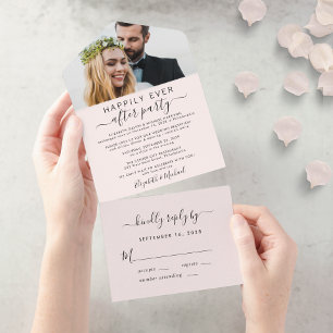 Elegante Foto-Rosa-Hochzeitsempfang All In One Einladung