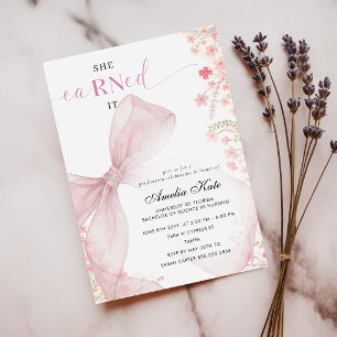 Elegante Foto Rosa Schleife Floral Stillen Abschlu Ankündigung