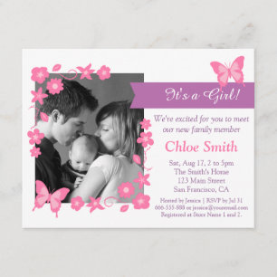 Elegante Foto Rosa Schmetterling Baby Shower Party Einladung