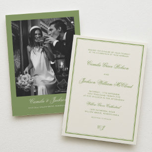 Elegante Foto-Sage-Grün-Hochzeit Einladung