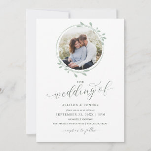 Elegante Foto-Sage-Hochzeit Romantische Schrift Einladung