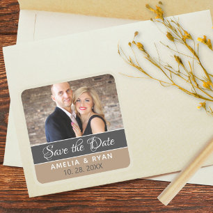 Elegante Foto Save-the-Date Hochzeit Quadratischer Aufkleber
