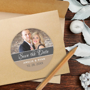 Elegante Foto Save-the-Date Hochzeit Runder Aufkleber