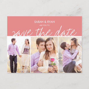 Elegante Foto Save the Date Rosa Streifen Postkart Ankündigungspostkarte
