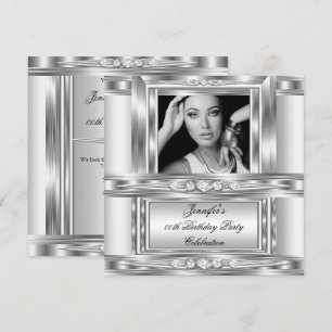 Elegante Foto Silber Weiße Diamant Geburtstagsfeie Einladung