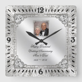 Elegante Foto-Uhr zum 60. Hochzeitstag Quadratische Wanduhr