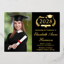 Elegante Foto Uni Black Graduation Party Folieneinladung