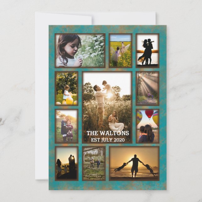 Elegante FotoCollage aus Kupfer und Aquamarinen Ra Karte (Vorderseite)