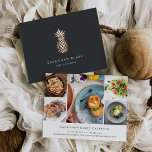 Elegante Fotocollage für Ananas Postkarte<br><div class="desc">Diese eleganten Postkarten sind perfekt für Fotografen, Caterer, Köche, Makeup-Künstler und Beauty-Profis geeignet. Sie verfügen über ein Imitat aus Kupferfolienananas auf einem weichen, weichen schwarzen Hintergrund mit zwei Textzeilen in Weiß für Ihren Namen und/oder Firmennamen oder Ihre Spezialität. Fügen Sie Ihre Kontaktdaten auf der Rückseite zusammen mit fünf Fotos hinzu,...</div>
