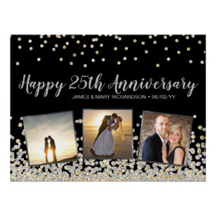 Elegante Fotocollage Gold Silber 25. Hochzeitstag Poster