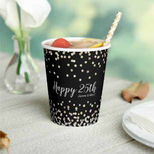 Elegante Fotocollage Silber Gold 25. Hochzeitstag Pappbecher
