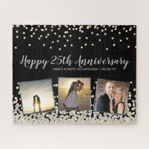 Elegante Fotocollage Silber Gold 25. Hochzeitstag Puzzle