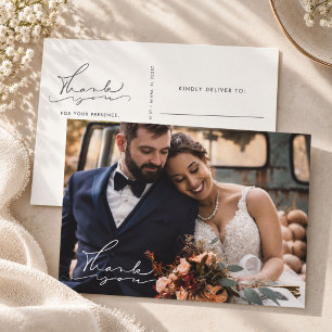 Elegante Fotodankeskarte zur Hochzeit Postkarte