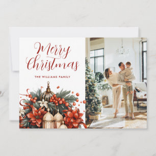Elegante Fotografie-Weihnachtskarte mit botanische Feiertagskarte