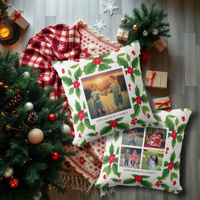 Elegante Fotos personalisierte Weihnachten Kissen (Elegant family photos personalized christmas throw pillow. Unique pillow for the Holiday season.)