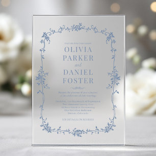 Elegante Französisch Viktorianisch Dusty Blue Wedd Acryleinladungen