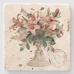 Elegante französische Aquarellblumen mit Stempel  Steinuntersetzer