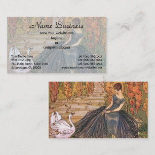 Elegante französische Art Deco Frau und Schwanente Visitenkarte