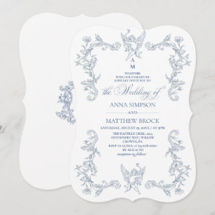 Elegante französische blaue Blumen Hochzeit Einladung