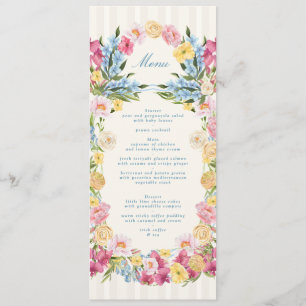 Elegante französische blaue Floral-Hochzeit im Frü Menükarte