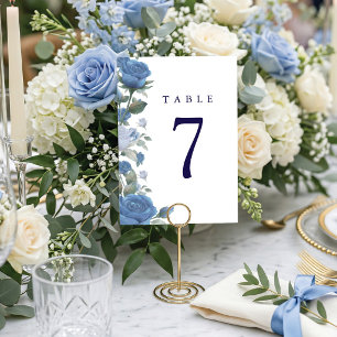 Elegante Französische Blaue Rose Aquarell Hochzeit Tischnummer