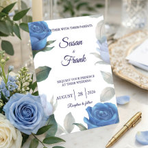 Elegante französische blaue Rosen-Aquarell-Hochzei