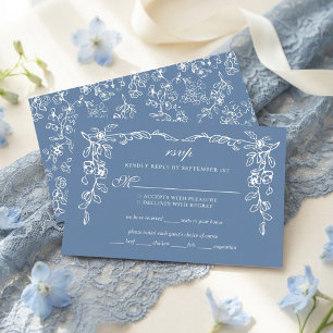 Elegante französische blaue Vintage-Blumenhochzeit RSVP Karte