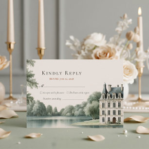 Elegante französische Château-Monogramm-Hochzeits- RSVP Karte