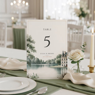 Elegante französische Château-Monogramm-Hochzeitst Tischnummer