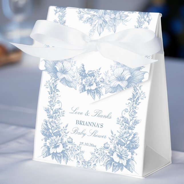 Elegante französische Dusche in der Toilchinoiseri Geschenkschachtel (Elegant French toile chinoiserie dusty blue boy baby shower favors personalized  Favor Boxes)