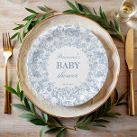 Elegante französische Dusche in der Toilchinoiseri Pappteller<br><div class="desc">Eleganter französischer Kinoiserie Barock Vintager Garten botanische staubblaue Babydusche mit Monogramm Teller Vorlage personalisiert Babyduschtisch Dekoration Partys staubige blaue botanische Papieren Teller personalisierte Teller gedruckte Papier Teller Baby Duschgeschirr Babydusche Babydusche  Zubehör</div>