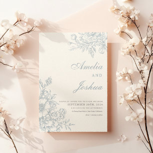 Elegante französische florale blaue Toile-Hochzeit Einladung