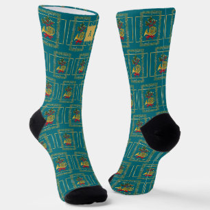 Elegante französische Hörner Weihnachten Teal Mono Socken