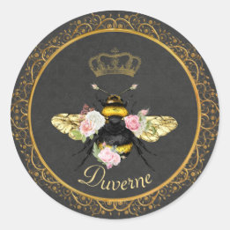 Elegante französische Königin Biene Rosa Rosen Gra Runder Aufkleber