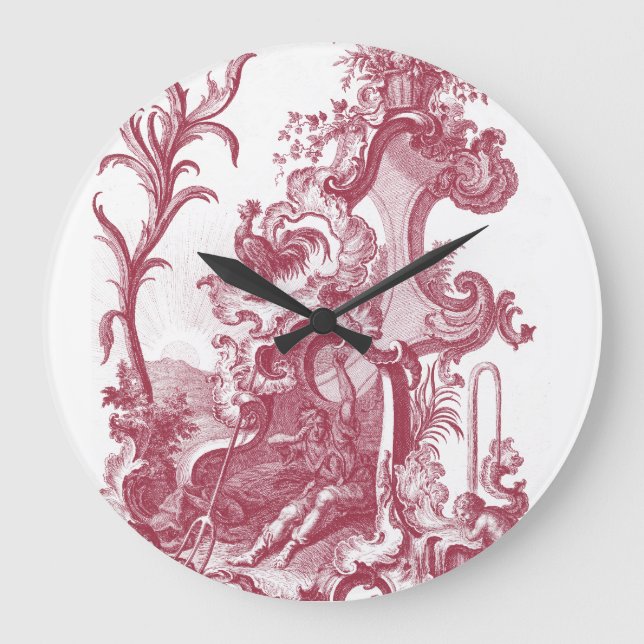 Elegante französische Land-Antike Red Toile de Große Wanduhr (Vorderseite)