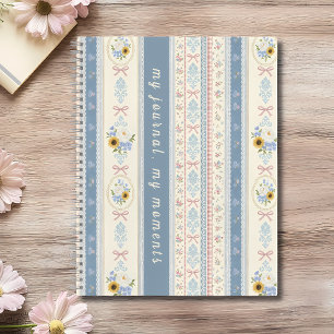 Elegante französische Landstreifen Chic Blau & Wei Notizbuch