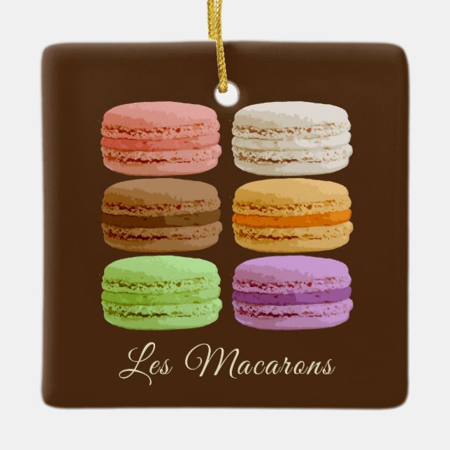 Elegante französische Macarons - Assoziierte Arome Keramikornament (Vorderseite)