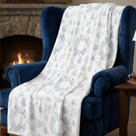 Elegante französische Toile Blau Weiß Fleecedecke