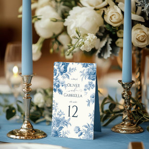 Elegante französische Toile blaue Blumenelemente H Tischnummer