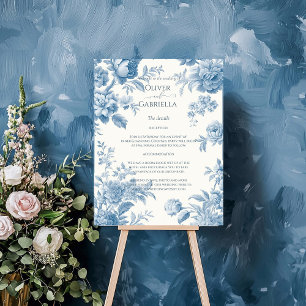 Elegante französische Toile Blaue Blumige Hochzeit Begleitkarte