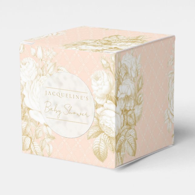 Elegante französische Toile Girl Babydusche Blush Geschenkschachtel (Vorderseite)