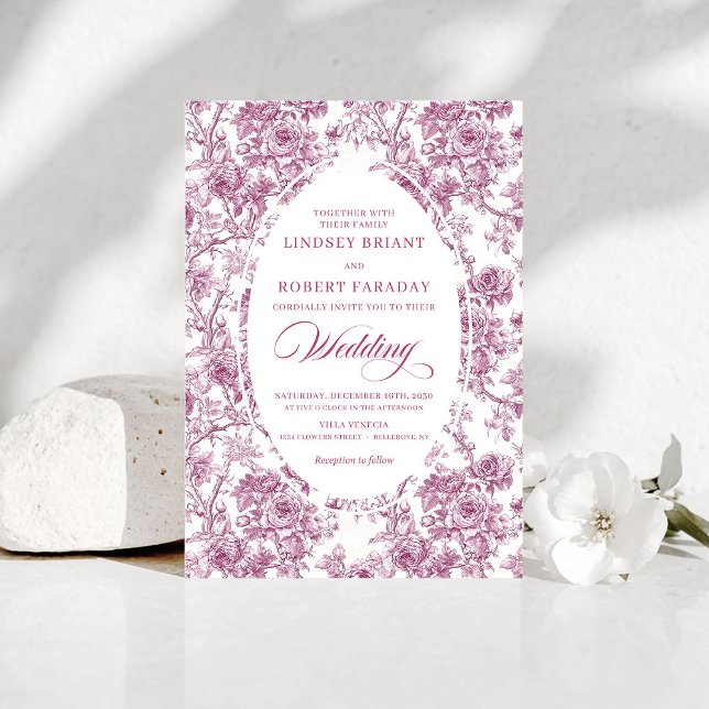 Elegante französische Toile-Rose-Muster-Hochzeitse Einladung (Elegant French Toile Rose Pattern Wedding Invitation)