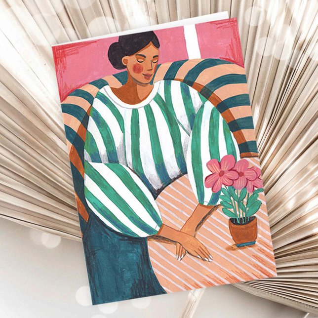 Elegante Frau entspannt sich Grußkarte mit florale Karte (Elegant Woman Relaxing Floral Artistic Greeting Card)