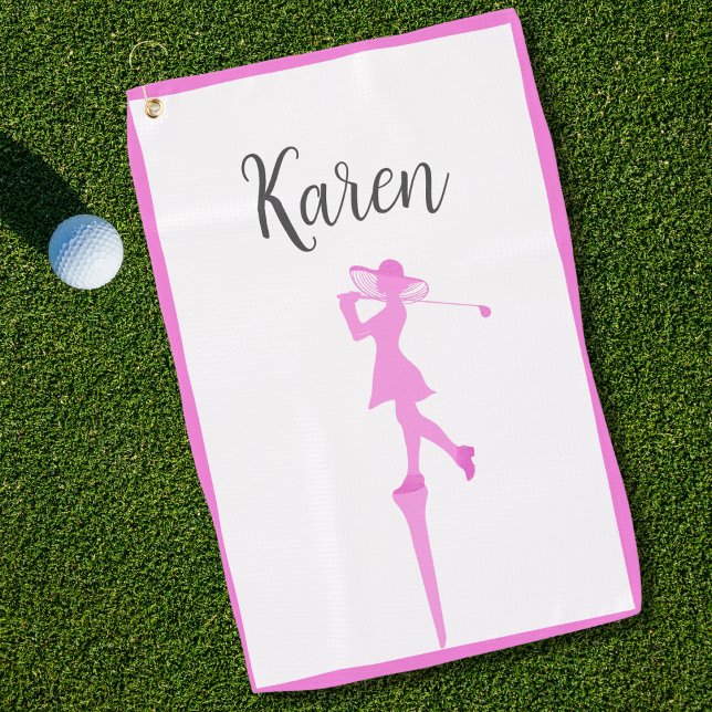 Elegante Frau Golfer Silhouette Stehendes Golf T-S Golfhandtuch (Von Creator hochgeladen)