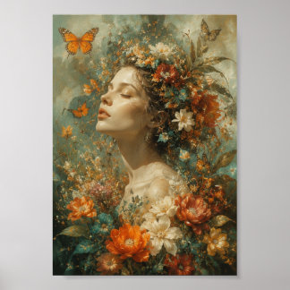 Elegante Frau im botanischen Modeporträt Poster