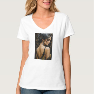 Elegante Frau in 3D-Mikromosaik – Luxus Schwarz T-Shirt