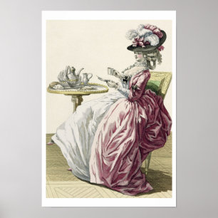 Elegante Frau in einem Kleid 'a l'Anglaise' Drink Poster