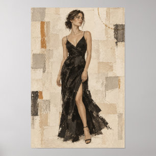 Elegante Frau in schwarzem Abendkleid Abstrakte Wa Poster